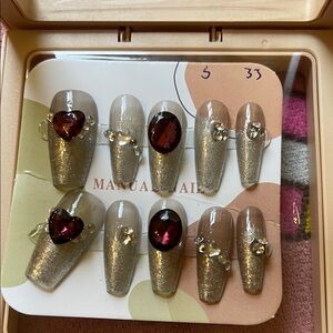 Elegant Silver and Red Nail Set